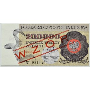 PRL, Warszawa, 200000 złotych 1989, seria A, WZÓR No 0519*, UNC
