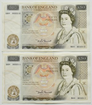 United Kingdom, £50 lot (1981-1988), Somerset signature, two consecutive numbers