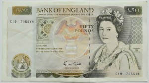 United Kingdom, Elizabeth II/Sir Ch. Tren, £50 (1988-1991), signed by Gill