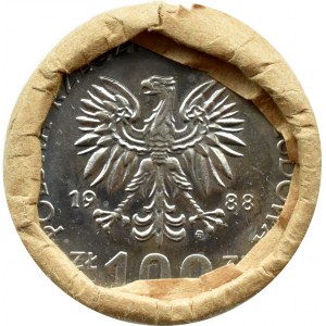 PRL, 100 złotych 1988, Jadwiga - zgrzewka - 5 rolek bankowych NBP
