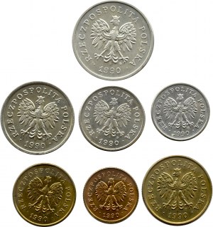Third Republic, NBP post-denomination 1990 circulation coin set, rarest vintage