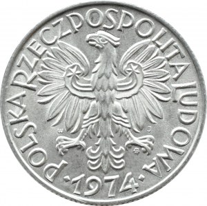 People's Republic of Poland, Fisherman, 5 gold 1974, convex date, Warsaw, UNC