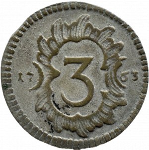 August III Sas, 3 haler 1763 -F, Grünthal, RARE