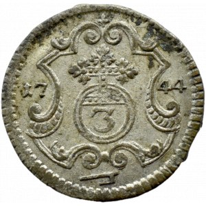 August III Sas, 3 halerze 1744 FWôF, Drezno, PIĘKNY