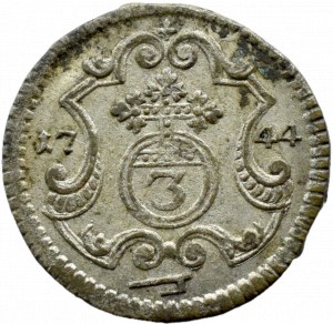 Augustus III Sas, 3 haler 1744 FWôF, Dresden, BEAUTIFUL