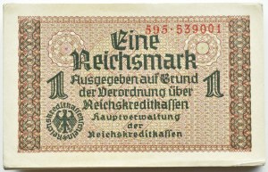 Germany, Third Reich, ReichskreditKasse, 1 mark 1939-1944, series 595, BANK PACKAGE, RARE