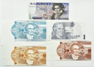Wielka Brytania, banknoty testowe, De La Rue Currency, KOMPLET 5 sztuk