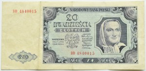 RP, 20 zloty 1948, DD series, Warsaw