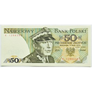 PRL, gen. K. Świerczewski, 50 złotych 1975, seria K, UNC DOŚĆ RZADKIE (L5)