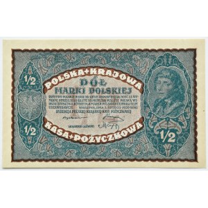 II RP, 1/2 marki 1920, Warszawa, UNC