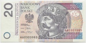 III RP, Chrobry, 20 zloty 2012, Warsaw, series AA0303983, UNC
