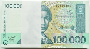 Croatia, 100,000 dinars 1993, bank parcel, Zagreb, series B