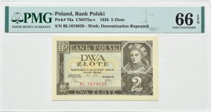 II RP, 2 zloty 1936, B£ series, PMG 66 EPQ