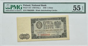 RP, 2 zloty 1948, series F, Warsaw, PMG 55 EPQ
