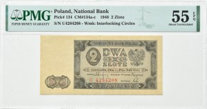 RP, 2 zloty 1948, U series, Warsaw, PMG 55 EPQ