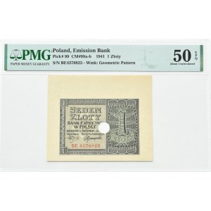 Generalna Gubernia, 1 złoty 1941, seria BE, PERFORACJA, Kraków, PMG 50 EPQ