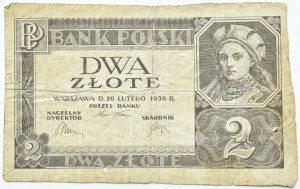 II RP, 2 zloty 1936, without subprint, series letters and numbering, Warsaw