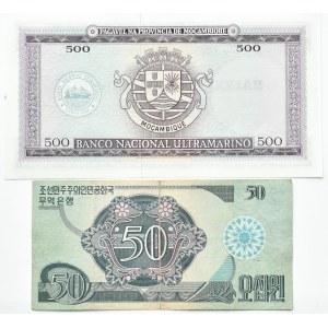 Świat, lot 2 banknotów, Mozambik, Korea
