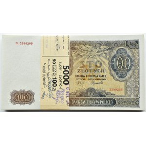 Generalna Gubernia, paczka bankowa 100 złotych 1941, seria D, PIĘKNE