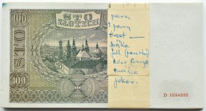 Generalna Gubernia, paczka bankowa 100 złotych 1941, seria D, PIĘKNE