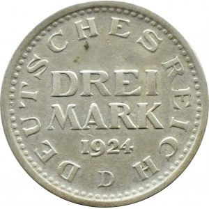 Niemcy, Republika Weimarska, 3 marki 1924 D, Monachium