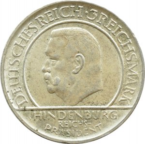 Germany, Weimar Republic, Hindenburg Oath, 3 marks 1929 F, Stuttgart