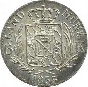 Germany, Bavaria (Bayern), Ludwig I, 6 kreuzer 1835, Munich, UNC