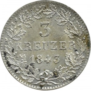 Niemcy, Bawaria (Bayern), Ludwik I, 3 kreuzer 1843, Monachium, UNC