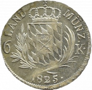 Germany, Bavaria (Bayern), Maximilian I Joseph, 6 kreuzer 1825, Munich, UNC