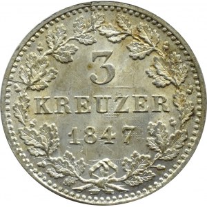 Niemcy, Bawaria (Bayern), Ludwik I, 3 kreuzer 1847, Monachium, UNC