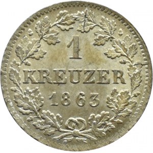 Niemcy, Bawaria (Bayern), Maksymilian II Józef, 1 kreuzer 1863, Monachium, UNC