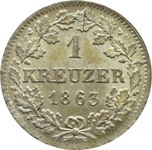 Germany, Bavaria (Bayern), Maximilian II Joseph, 1 kreuzer 1863, Munich, UNC