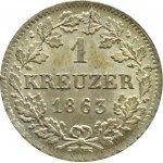 Niemcy, Bawaria (Bayern), Maksymilian II Józef, 1 kreuzer 1863, Monachium, UNC
