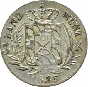 Germany, Bavaria (Bayern), Ludwig I, 3 kreuzer 1835, Munich, BEAUTIFUL