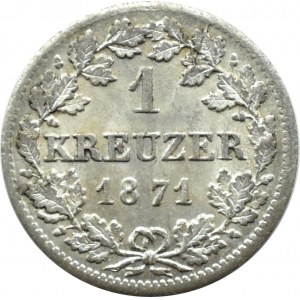 Niemcy, Bawaria (Bayern), Ludwik II, 1 kreuzer 1871, Monachium, UNC