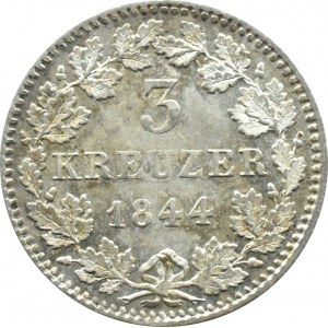Niemcy, Bawaria (Bayern), Ludwik I, 3 kreuzer 1844, Monachium, UNC