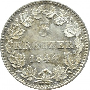 Germany, Bavaria (Bayern), Ludwig I, 3 kreuzer 1844, Munich, UNC