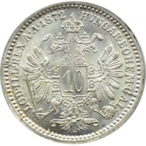 Austro-Węgry, Franciszek Józef I, 10 krajcarów 1872, Wiedeń, UNC
