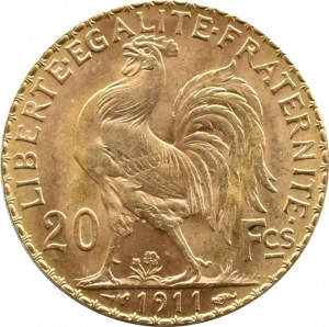 France, Third Republic, Marianne/Cock, 20 francs 1911, Paris, UNC