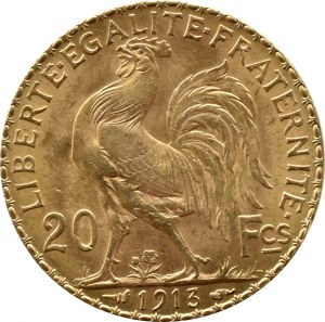 France, Third Republic, Marianne/Cock, 20 francs 1913, Paris, UNC