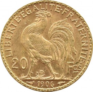 France, Third Republic, Marianne/Cocker, 20 francs 1906, Paris