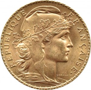 France, Third Republic, Marianne/Cock, 20 francs 1908, Paris, UNC