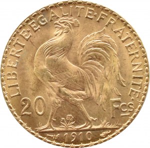 France, Third Republic, Marianne/Cock, 20 francs 1910, Paris, UNC