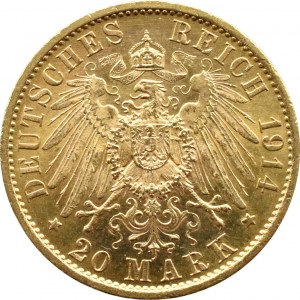 Germany, Prussia, Wilhelm II in uniform, 20 marks 1914 A, Berlin BEAUTIFUL!