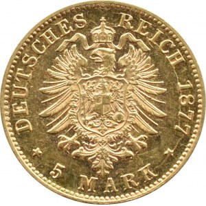 Niemcy, Bawaria, Ludwik II, 5 marek 1877 D, Monachium PIĘKNE i RZADKIE