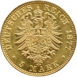Deutschland, Sachsen, Albert, 5 Mark 1877, Muldenhütten SEHR RAR