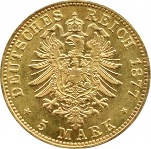 Germany, Saxony, Albert, 5 marks 1877, Muldenhütten VERY RARE