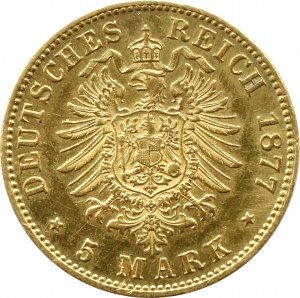 Germany, Bavaria, Ludwig II, 5 marks 1877 D, Munich RARE