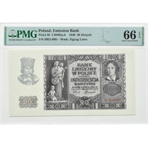 Generalna Gubernia, 20 złotych 1940, Kraków, seria H, PMG 66 EPQ