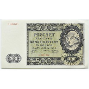 Generalna Gubernia, 500 złotych 1940, seria B, PIĘKNE